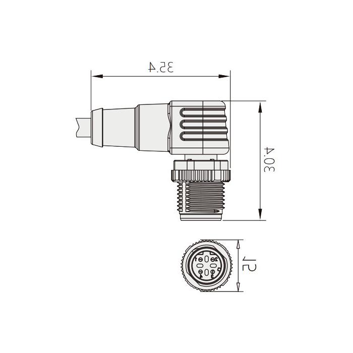 M12 4-pin D-coded, male 90°, single-end precast PUR flexible cable, shielded, yellow sheathing, 0C4532-XXX